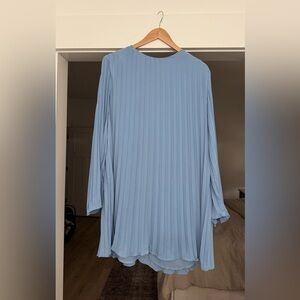 H&M Sky Blue Pleated Long-Sleeve Dress